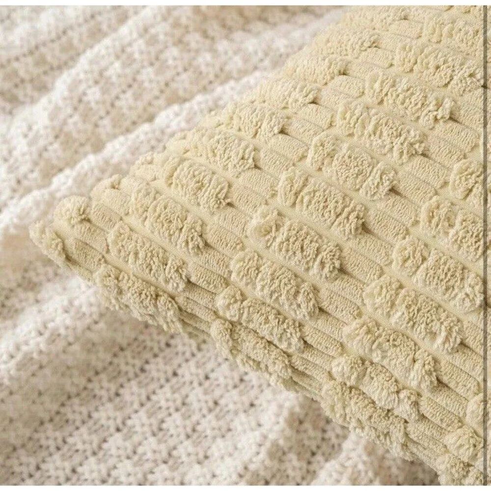 Pack of 2 Corduroy Decorative Throw Pillow Covers 18x18 Inch Soft Boho Striped